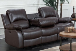 Electric Recliner Sofa In Brown Faux Leather 3 Seater Sofa - thumbnail 1