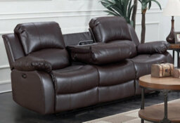 Electric Recliner Sofa In Brown Faux Leather 3 Seater Sofa - thumbnail 2