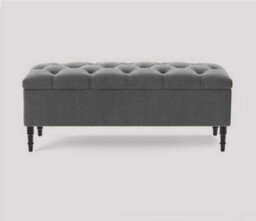 180Cm Swiss Chesterfield Ottoman Storage Bench- Plush Velvet Shoe Bench - Grey Upholstery Footstool With Storage - thumbnail 1