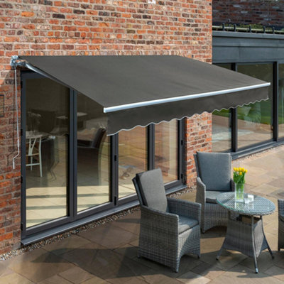 Primrose Awnings 4.0M X 3.0M Retractable Manual Charcoal Awning Outdoor Patio Canopy - image 1