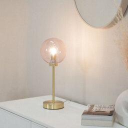 Valuelights Frenchie Brushed Gold Metal Table Lamp With Pink Tinted Glass Globe Shade - Led Bulb Included