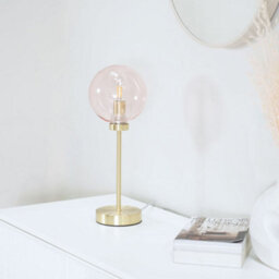 Valuelights Frenchie Brushed Gold Metal Table Lamp With Pink Tinted Glass Globe Shade - Led Bulb Included - thumbnail 4