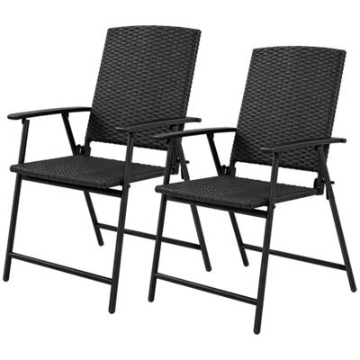 2Pcs Rattan Chair Foldable Garden Furniture W/ Armrest Black - image 1