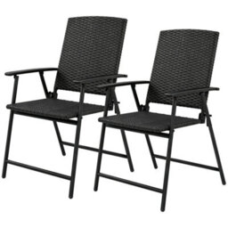 2Pcs Rattan Chair Foldable Garden Furniture W/ Armrest Black - thumbnail 1