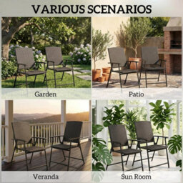 2Pcs Rattan Chair Foldable Garden Furniture W/ Armrest Black - thumbnail 5