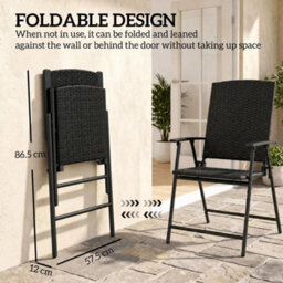 2Pcs Rattan Chair Foldable Garden Furniture W/ Armrest Black - thumbnail 4