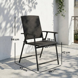 2Pcs Rattan Chair Foldable Garden Furniture W/ Armrest Black - thumbnail 3
