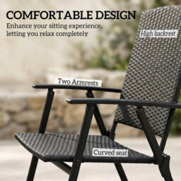2Pcs Rattan Chair Foldable Garden Furniture W/ Armrest Black - thumbnail 6