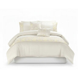 Embroidered Floral Duvet Cover Set Luxury Bedding Matching Pillowcases Cream - thumbnail 3