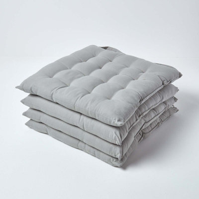 Homescapes Grey Seat Pads 100% Cotton Chair Cushions 40X40 Cm, Set Of 4 Plain Chair Pads For Dining, Kitchen Or Garden Outdoor Use - image 1
