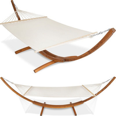 Tectake Hammock Thorsten - Wooden Frame, For 2 People, Height Adjustable, Durable Fabric - White - image 1