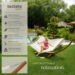 Tectake Hammock Thorsten - Wooden Frame, For 2 People, Height Adjustable, Durable Fabric - White - thumbnail 2