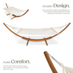 Tectake Hammock Thorsten - Wooden Frame, For 2 People, Height Adjustable, Durable Fabric - White - thumbnail 3