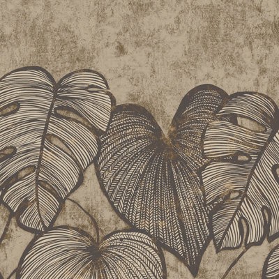 Galerie Julie Feels Home Bronze Large Monstera Leaf And Plain Twinwall 4-Panel Wall Mural - image 1