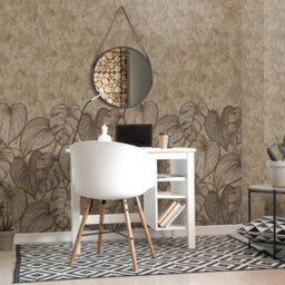 Galerie Julie Feels Home Bronze Large Monstera Leaf And Plain Twinwall 4-Panel Wall Mural - thumbnail 2
