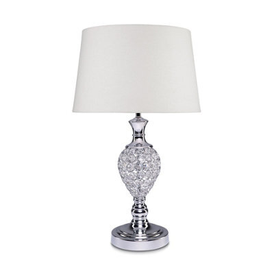 Lighting Supermarket Hannah Luxury Elegant Chrome & Crystal Table Lamp With Ivory Linen Shade - image 1