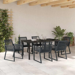 Berkfield Modern Garden Dining Set 7 Pcs Black Poly Rattan - thumbnail 4