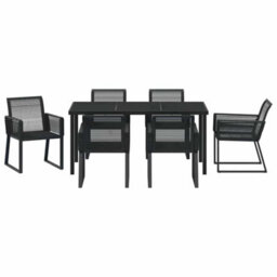 Berkfield Modern Garden Dining Set 7 Pcs Black Poly Rattan - thumbnail 7
