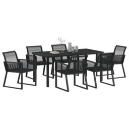 Berkfield Modern Garden Dining Set 7 Pcs Black Poly Rattan - thumbnail 3