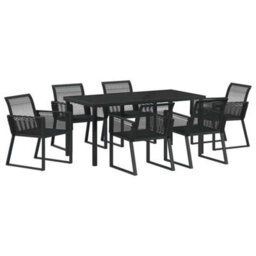 Berkfield Modern Garden Dining Set 7 Pcs Black Poly Rattan - thumbnail 1