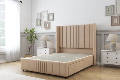 "Sloomy Hargrave Pebble Plush Divan Bed Base No Drawers-54"" Wingback Headboard & 12"" Footboard 5' King" - image 1