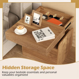 Nightstand With Charging Station Modern Side Table With Drawer Natural - thumbnail 4