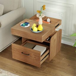 Nightstand With Charging Station Modern Side Table With Drawer Natural - thumbnail 6