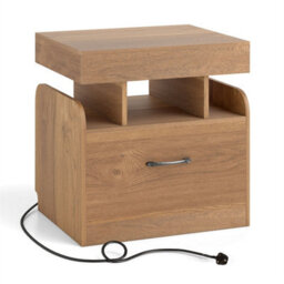 Nightstand With Charging Station Modern Side Table With Drawer Natural - thumbnail 5