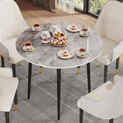 Fativo 80Cm Modern Round Solid Sintered Stone Marble Kitchen Room Dining Table Retro Lounge Table 2/4 Seats,grey - image 1