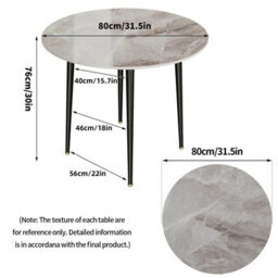 Fativo 80Cm Modern Round Solid Sintered Stone Marble Kitchen Room Dining Table Retro Lounge Table 2/4 Seats,grey - thumbnail 2