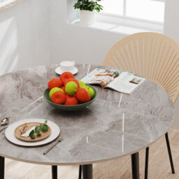 Fativo 80Cm Modern Round Solid Sintered Stone Marble Kitchen Room Dining Table Retro Lounge Table 2/4 Seats,grey - thumbnail 7