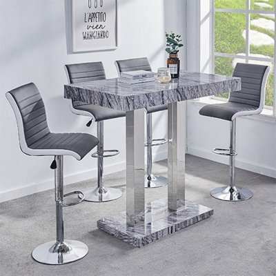 Furniture In Fashion Caprice Small Melange Marble Effect Bar Table With 4 Ritz Grey White Stools - image 1