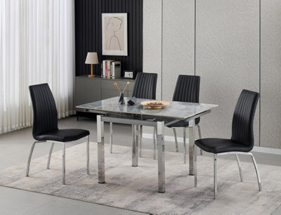 Furnizone UK Piccolo 4-Seater Ceramic Extending Dining Table And 4 Modalux Black Faux Leather Chairs - image 1