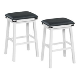 Gainoom 2Pcs 76Cm White Bar Stools Pu Leather Padded Upholstered Counter Height Chair - thumbnail 1