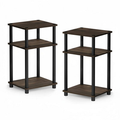 Walplus Tall 3-Tier End Table With Storage Bin, Columbia Walnut & Black - image 1