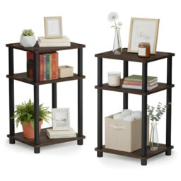 Walplus Tall 3-Tier End Table With Storage Bin, Columbia Walnut & Black - thumbnail 3
