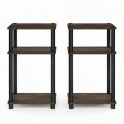 Walplus Tall 3-Tier End Table With Storage Bin, Columbia Walnut & Black - thumbnail 2