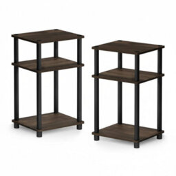 Walplus Tall 3-Tier End Table With Storage Bin, Columbia Walnut & Black - thumbnail 1