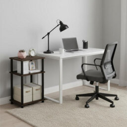 Walplus Tall 3-Tier End Table With Storage Bin, Columbia Walnut & Black - thumbnail 5