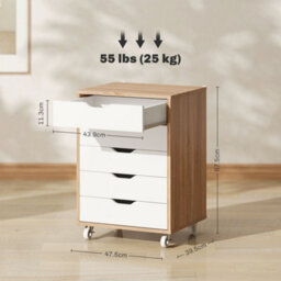 Vinsetto Mobile Filing Cabinet, 5-Drawer File Cabinet With Wheels, Oak - thumbnail 3