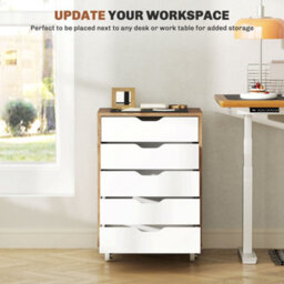 Vinsetto Mobile Filing Cabinet, 5-Drawer File Cabinet With Wheels, Oak - thumbnail 4