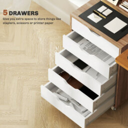 Vinsetto Mobile Filing Cabinet, 5-Drawer File Cabinet With Wheels, Oak - thumbnail 5