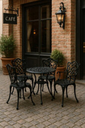 Homeology Tabreez Opulent Garden And Patio Table And 4 Large Chairs With Armrests Cast Aluminium Bistro Set - Black - thumbnail 8