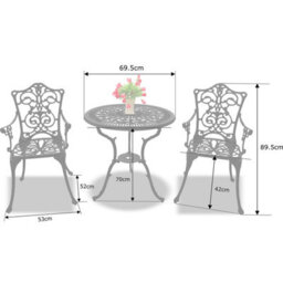 Homeology Tabreez Opulent Garden And Patio Table And 4 Large Chairs With Armrests Cast Aluminium Bistro Set - Black - thumbnail 6