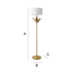 Valuelights Christina White Drum Shade Gold Palm Leaf Detail Single Stem Floor Lamp And Bulb - thumbnail 6