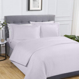 Gr8 Home Sateen Stripe Complete Duvet Cover Pillowcase Fitted Sheet Bedding Set White King Size - thumbnail 1
