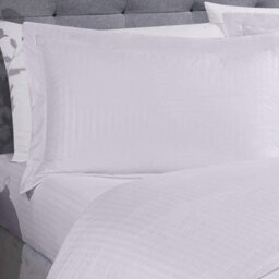 Gr8 Home Sateen Stripe Complete Duvet Cover Pillowcase Fitted Sheet Bedding Set White King Size - thumbnail 2