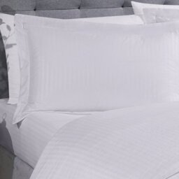 Gr8 Home Sateen Stripe Complete Duvet Cover Pillowcase Fitted Sheet Bedding Set White King Size - thumbnail 3