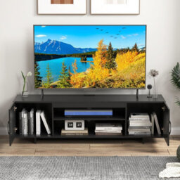 Costway 152 Cm Entertain Center Tv Stand For Tvs Up To 70 Inches-Black - thumbnail 3