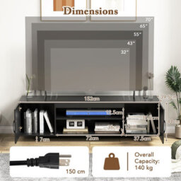 Costway 152 Cm Entertain Center Tv Stand For Tvs Up To 70 Inches-Black - thumbnail 2